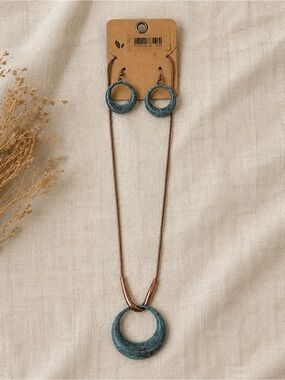 Lucky You Patina Pendant Necklace & Earrings Set Boho Copper Jewelry Set NWT 🖤
